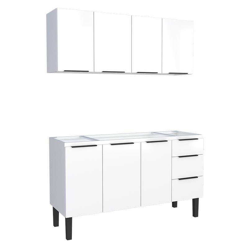 Cozinha Completa Gabinete Para Pia 150cm e Armário Aéreo Júpiter Cozimax Branco