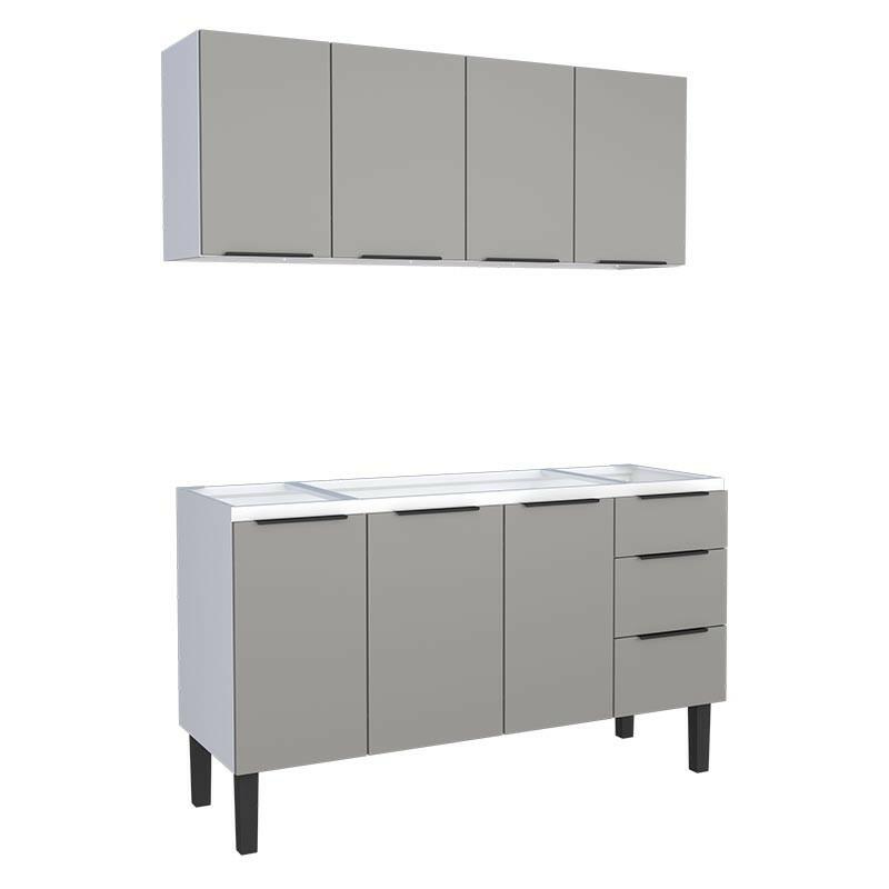Cozinha Completa Gabinete Para Pia 150cm e Armário Aéreo Júpiter Cozimax Cinza Argila