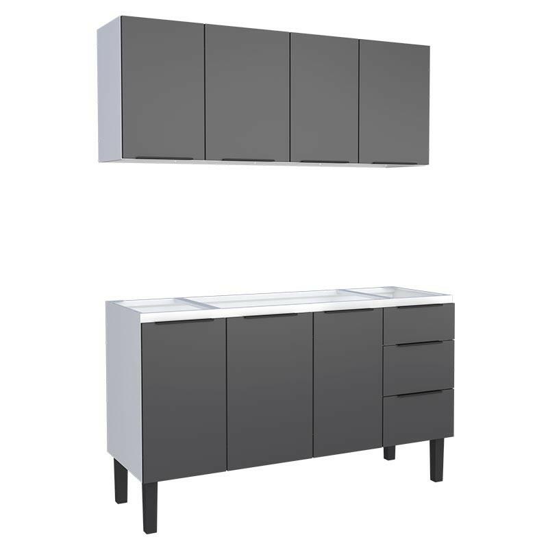 Cozinha Completa Gabinete Para Pia 150cm e Armário Aéreo Júpiter Cozimax Preto