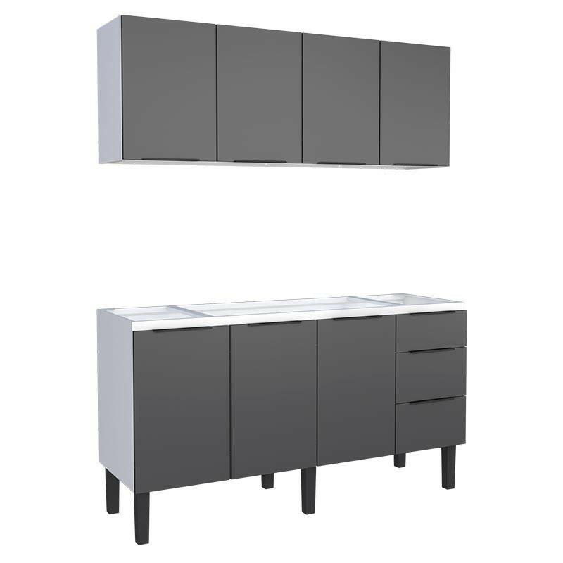 Cozinha Completa Gabinete Para Pia 160cm e Armário Aéreo Júpiter Cozimax Preto