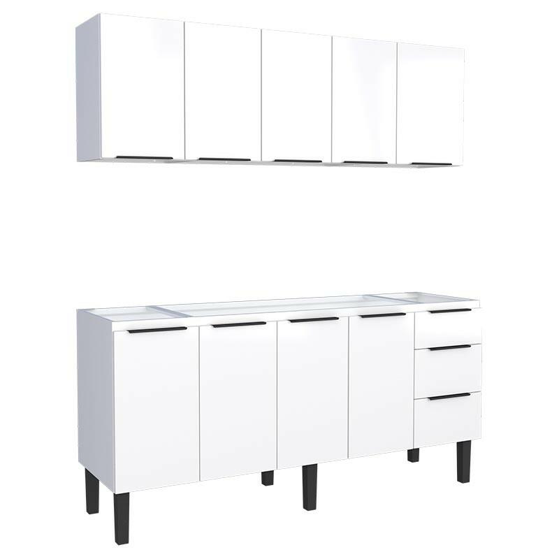 Cozinha Completa Gabinete Para Pia 180cm e Armário Aéreo Júpiter Cozimax Branco
