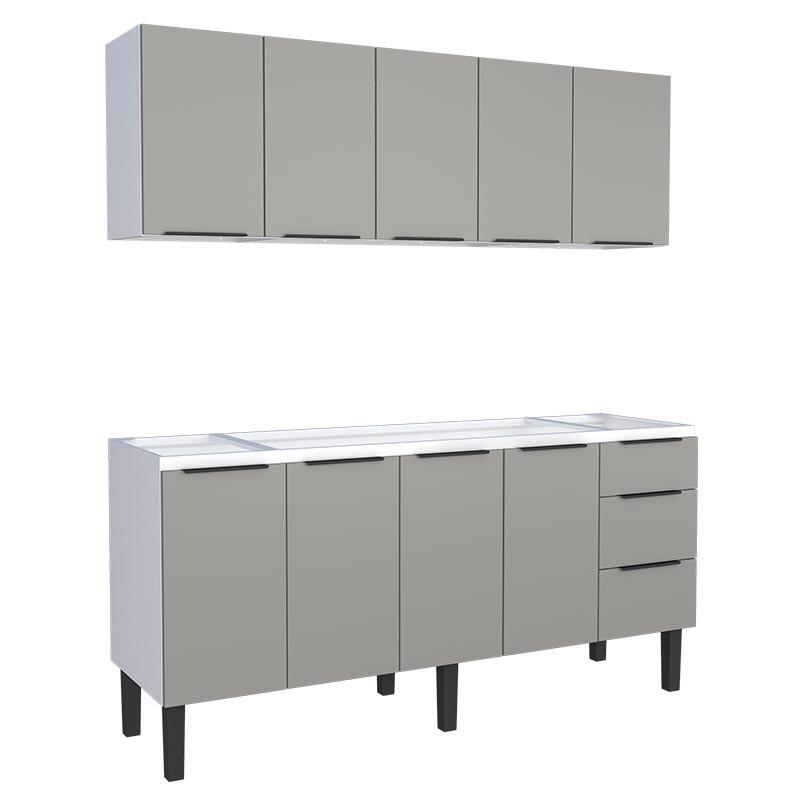 Cozinha Completa Gabinete Para Pia 180cm e Armário Aéreo Júpiter Cozimax Cinza Argila