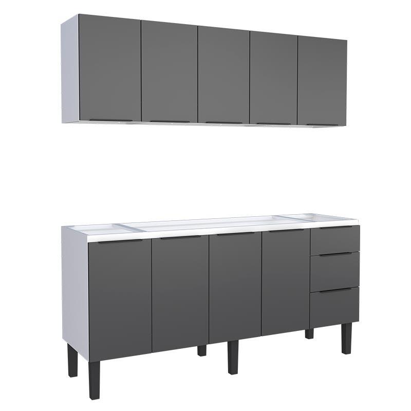 Cozinha Completa Gabinete Para Pia 180cm e Armário Aéreo Júpiter Cozimax Preto