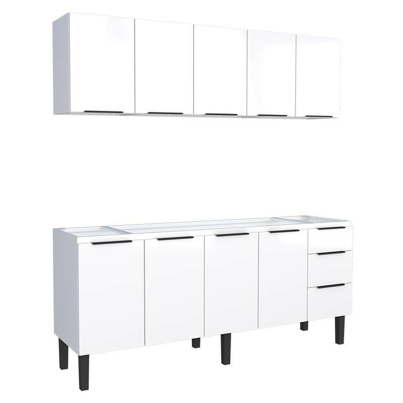 Cozinha Completa Gabinete Para Pia 200cm e Armário Aéreo Júpiter Cozimax Branco