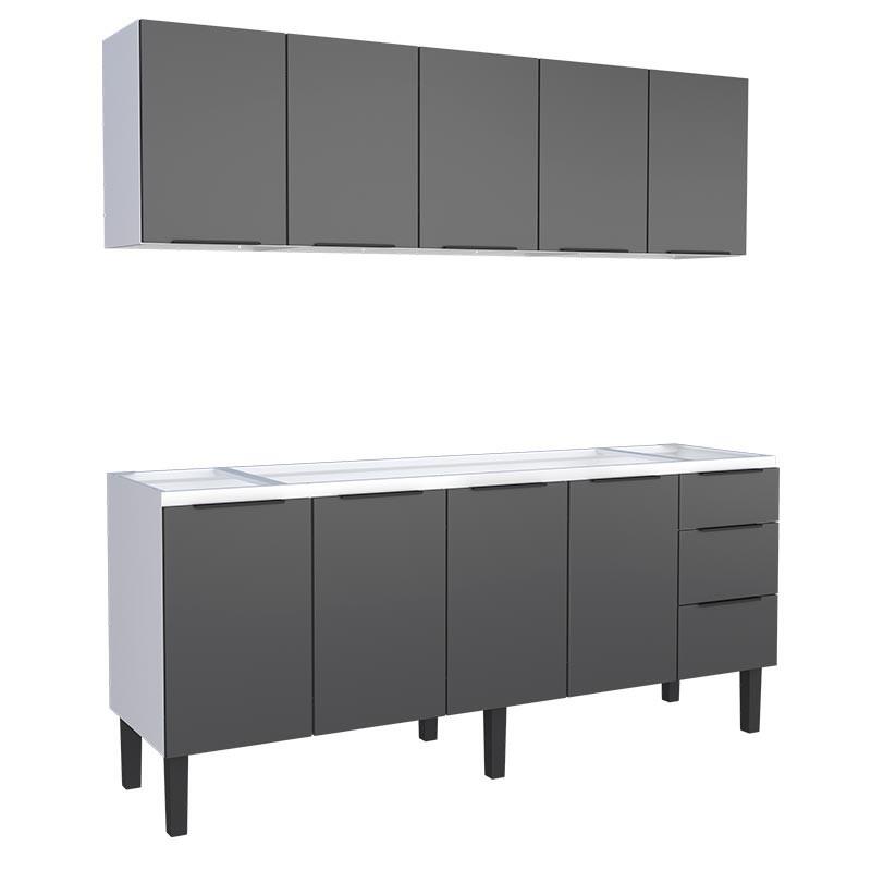 Cozinha Completa Gabinete Para Pia 200cm e Armário Aéreo Júpiter Cozimax Preto