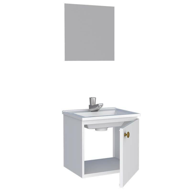 Conjunto Gabinete Para Banheiro Aço com Espelho Amêndoa 40 Cozimax Branco
