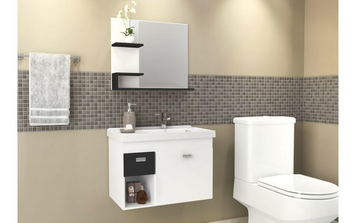 Gabinete Para Banheiro Madeira Camélia 60 Cozimax Branco/Preto