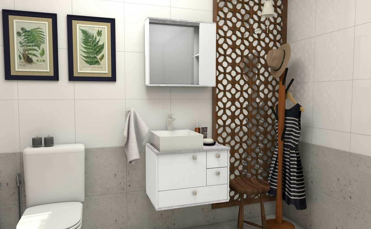 Gabinete de Banheiro Moema 60 Cuba Cubo Cozimax Branco/Calcare