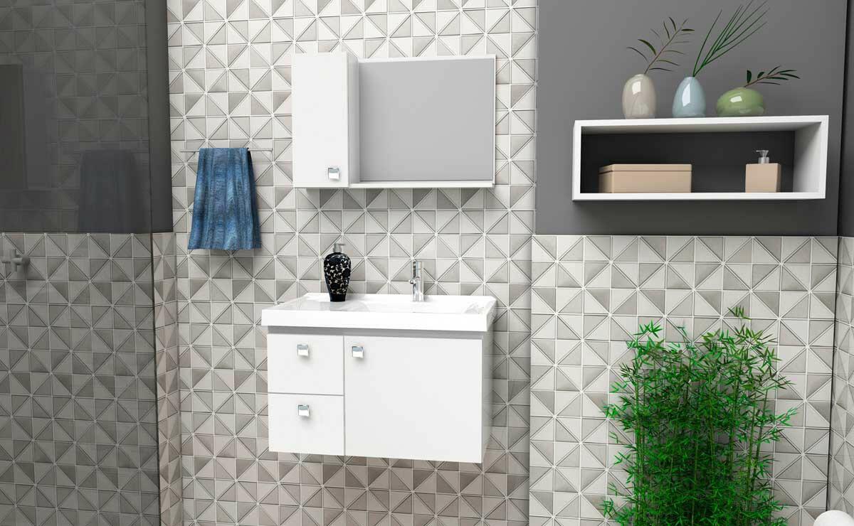 Gabinete Para Banheiro Madeira Moara 60 Com Lavatório Cozimax Branco