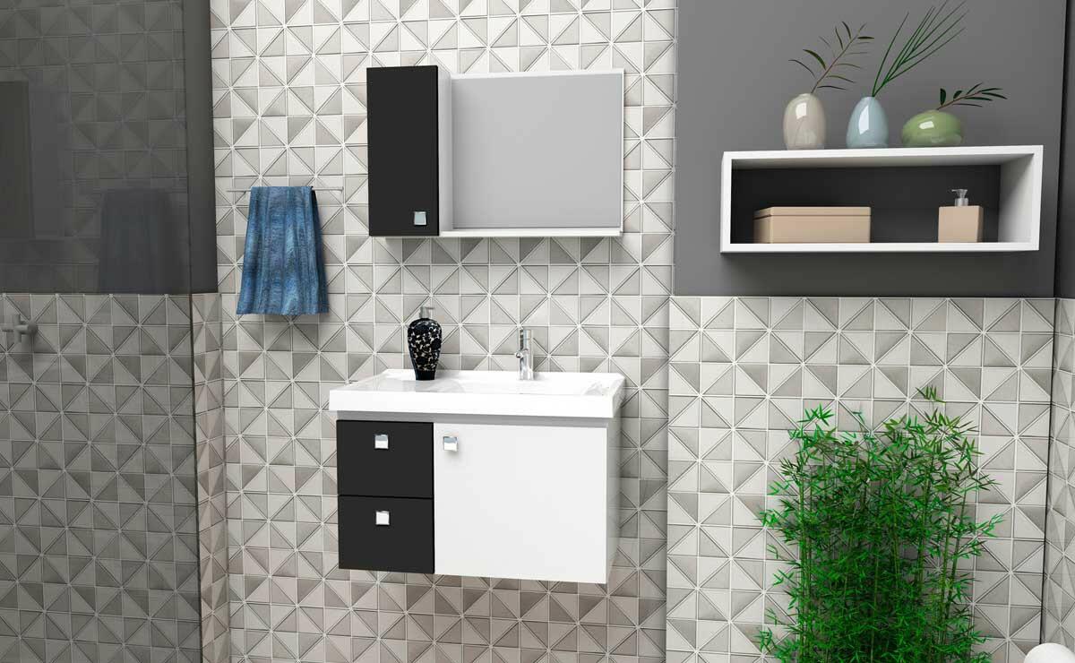 Gabinete Para Banheiro Madeira Moara 60 Com Lavatório Cozimax Branco/Preto