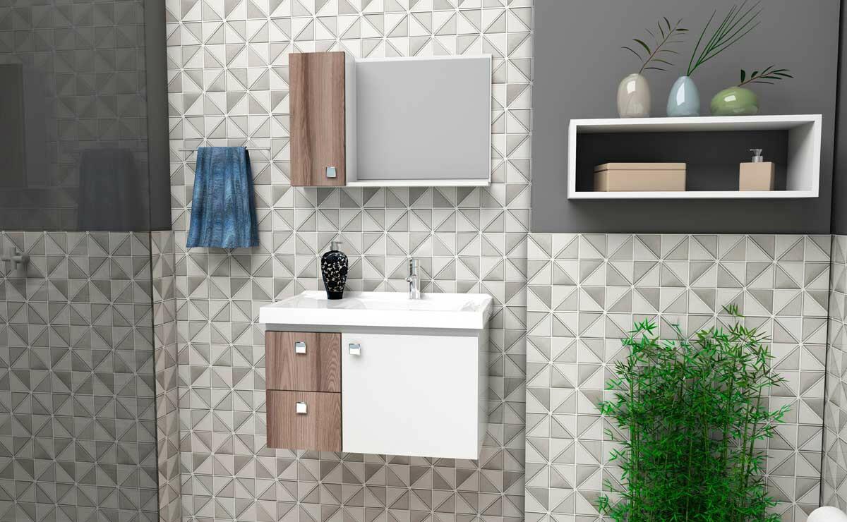 Gabinete Para Banheiro Madeira Moara 60 Com Lavatório Cozimax Branco/Tamarindo
