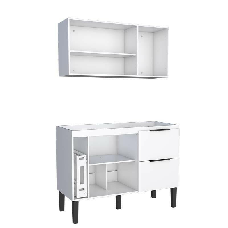 Cozinha Completa de Madeira Gabinete Para Pia 120cm e Armário Aéreo Cisne Cozimax Branco