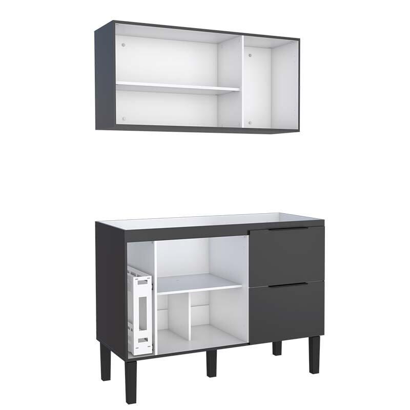 Cozinha Completa de Madeira Gabinete Para Pia 120cm e Armário Aéreo Cisne Cozimax Preto