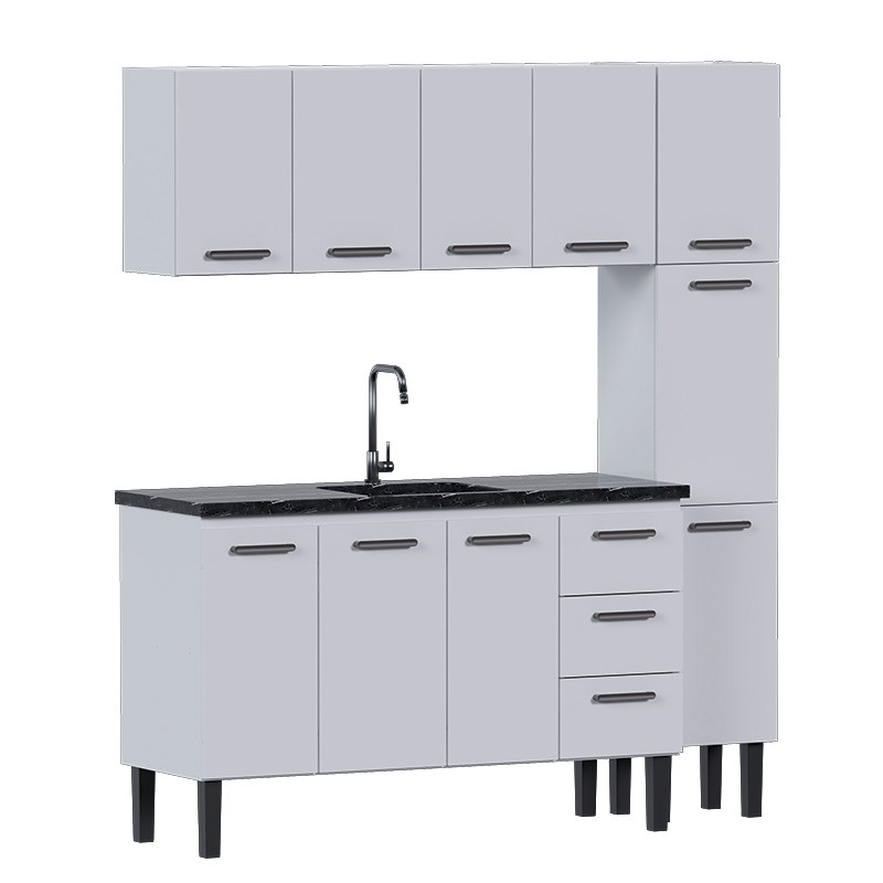 Cozinha Completa de Aço Gabinete Para Pia 150cm com Aéreo e Paneleiro Novo Vênus Cozimax Branco