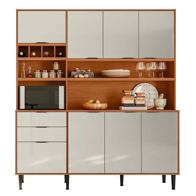 Cozinha Completa 180x200cm Com Adega 7 Portas 2 Gavetas Viena Lukaliam Jequitiba/Areia
