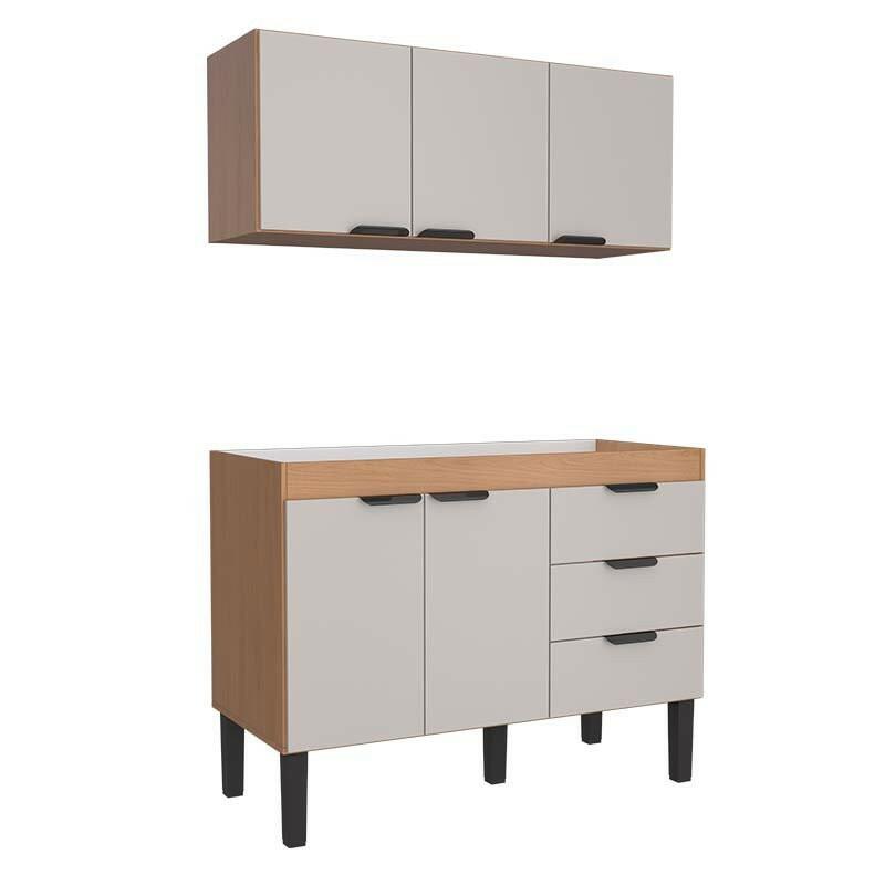 Cozinha Completa Gabinete e Armário Aéreo Flamingo 120 Cozimax Nude/Jequitiba