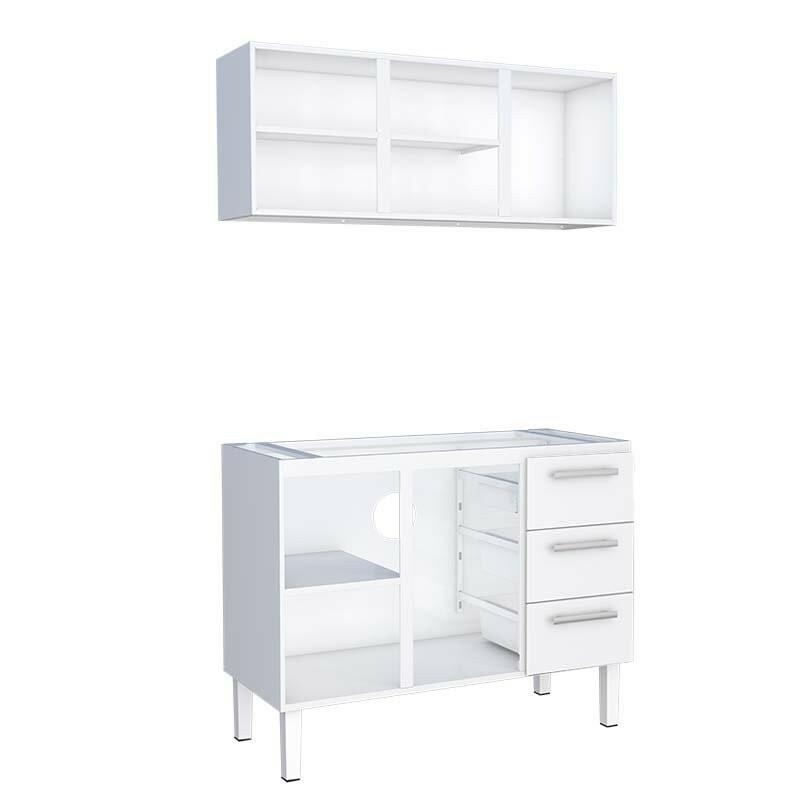 Cozinha de Aço Gabinete Para Pia 120cm com Armário Aéreo Vênus Cozimax Branco