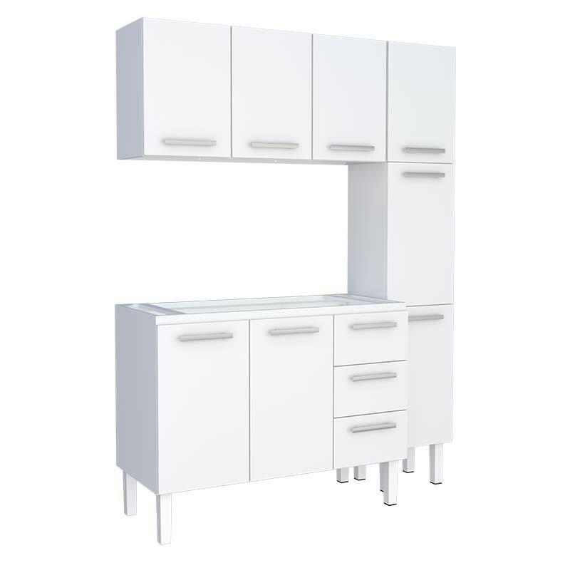 Cozinha Completa de Aço Gabinete Para Pia 140cm com Aéreo e Paneleiro Vênus Cozimax Branco