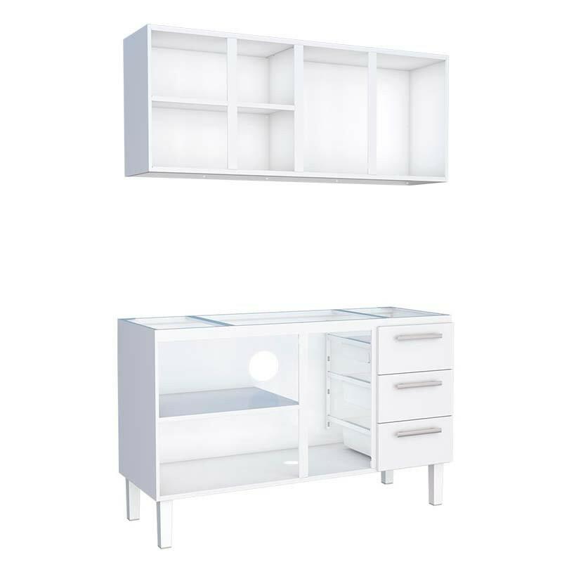 Cozinha de Aço Gabinete Para Pia 140cm com Armário Aéreo Vênus Cozimax Branco