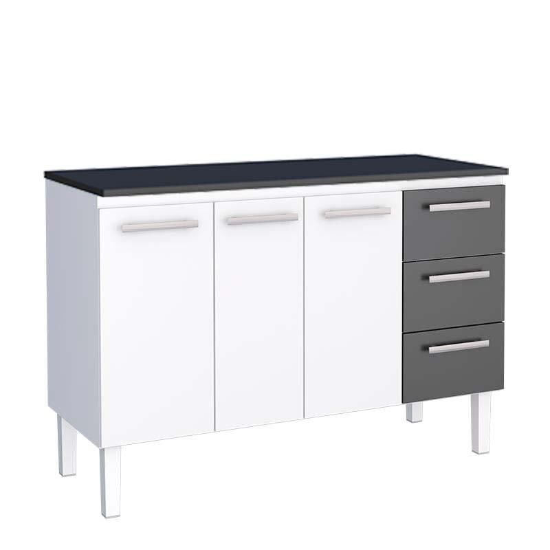 Balcão Cozinha Aço 140 Vênus 3 Gavetas Com Tampo Cozimax Branco/Preto