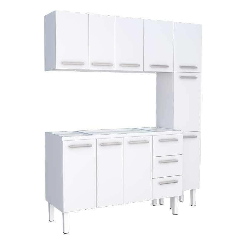 Cozinha Completa de Aço Gabinete Para Pia 150cm com Aéreo e Paneleiro Vênus Cozimax Branco