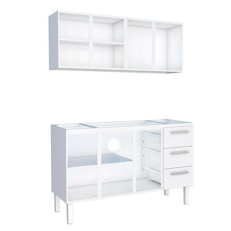 Cozinha de Aço Gabinete Para Pia 150cm com Armário Aéreo Vênus Cozimax Branco