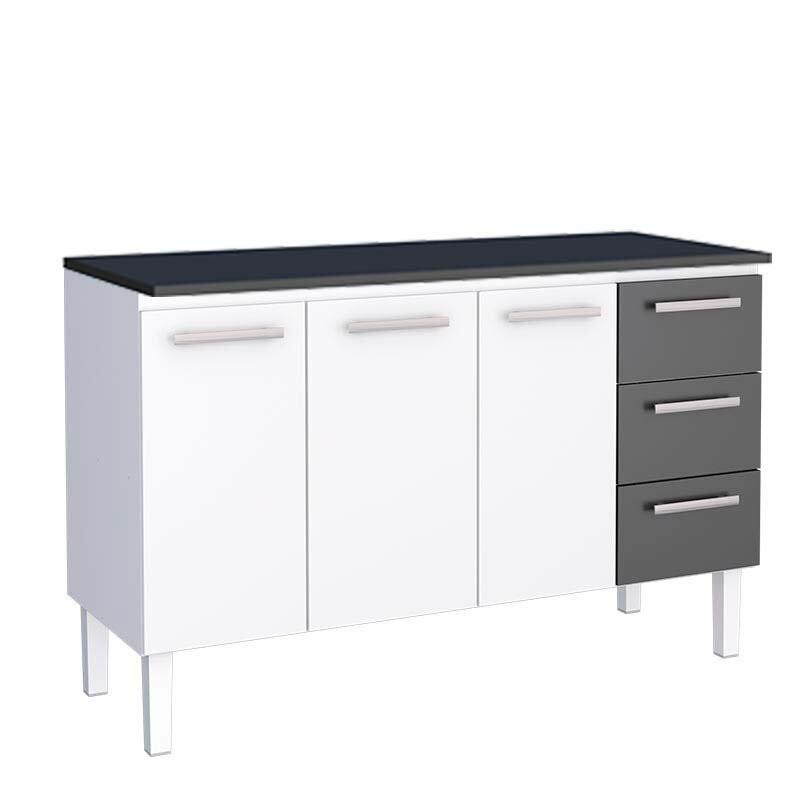 Balcão Cozinha Aço 150 Vênus 3 Gavetas Com Tampo Cozimax Branco/Preto