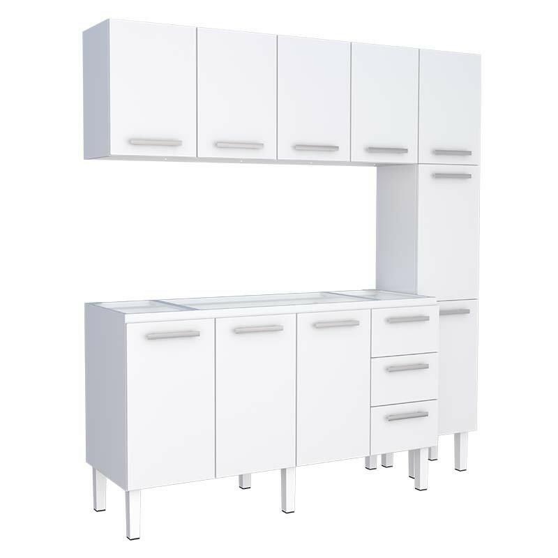 Cozinha Completa de Aço Gabinete Para Pia 160cm com Aéreo e Paneleiro Vênus Cozimax Branco
