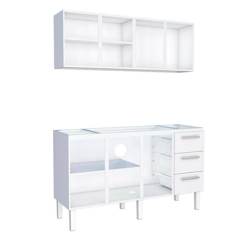Cozinha de Aço Gabinete Para Pia 160cm com Armário Aéreo Vênus Cozimax Branco