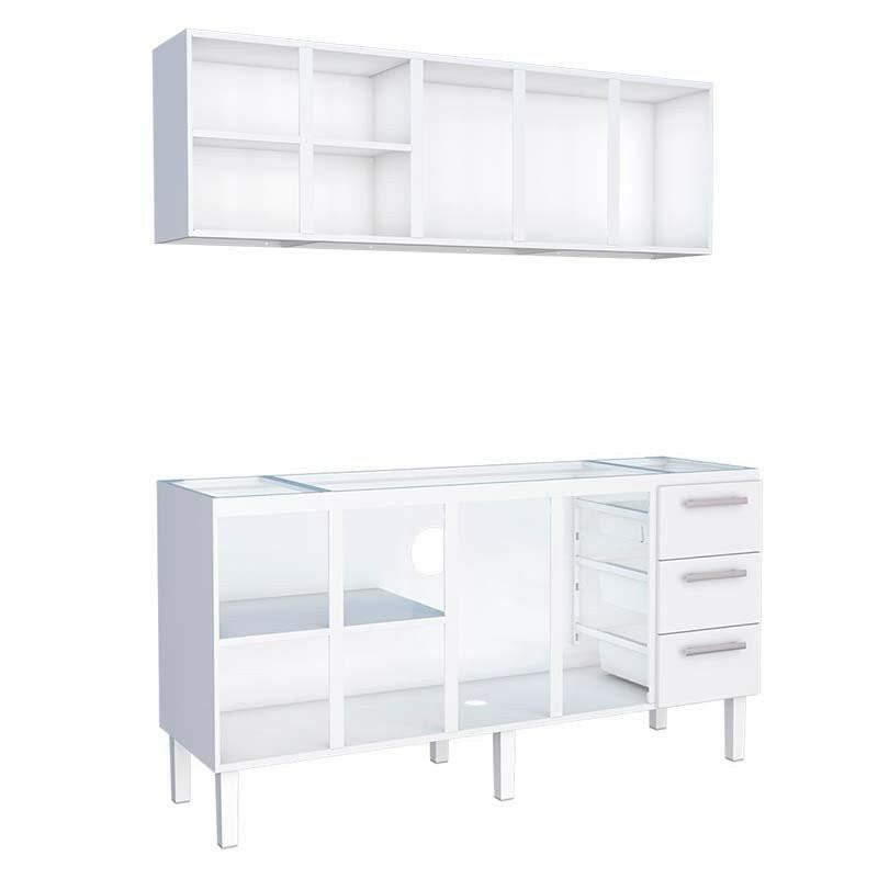 Cozinha de Aço Gabinete Para Pia 180cm com Armário Aéreo Vênus Cozimax Branco
