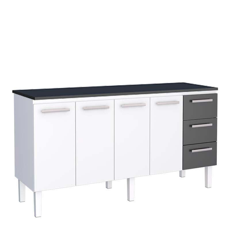 Balcão Cozinha Aço 180 Vênus 3 Gavetas Com Tampo Cozimax Branco/Preto