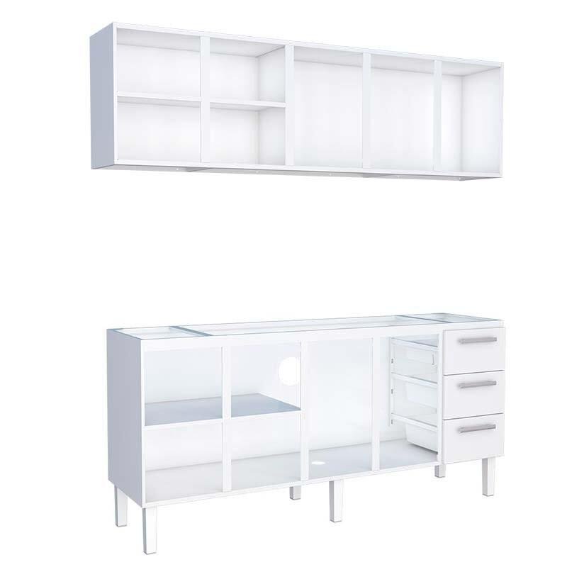 Cozinha de Aço Gabinete Para Pia 200cm com Armário Aéreo Vênus Cozimax Branco