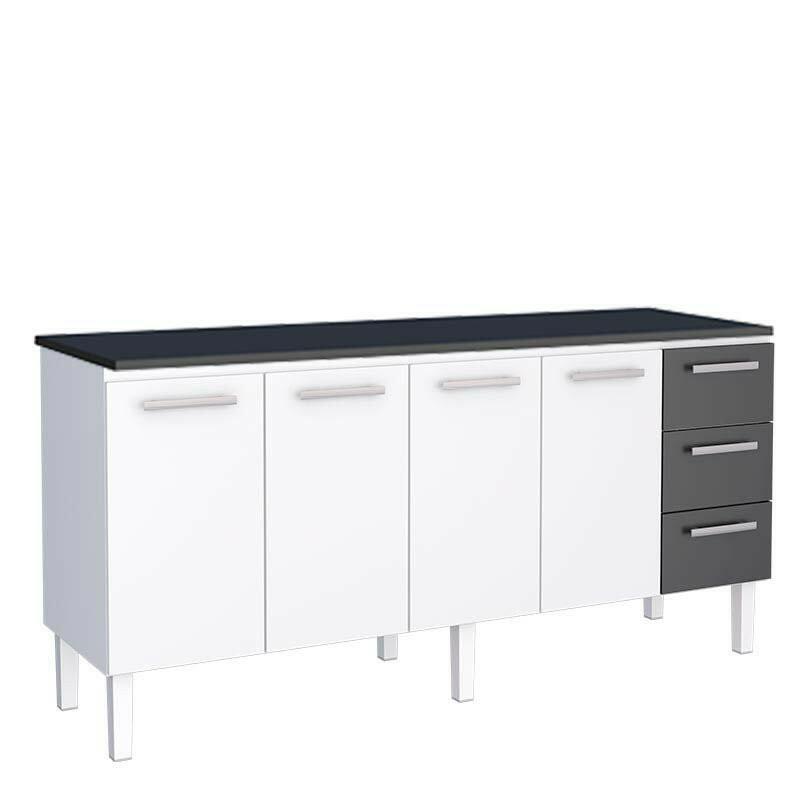Balcão Cozinha Aço 200 Vênus 3 Gavetas Com Tampo Cozimax Branco/Preto