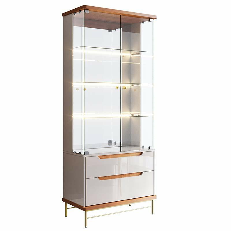 Cristaleira Com LED Vidro e Espelho 182x76cm Adhalia Lukaliam Off White/Jequitiba
