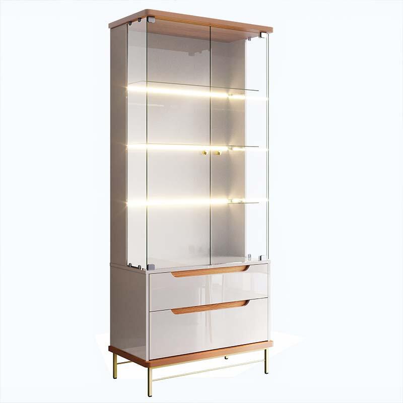 Cristaleira Com LED Vidro 182x76cm Adhalia Lukaliam Off White/Jequitiba