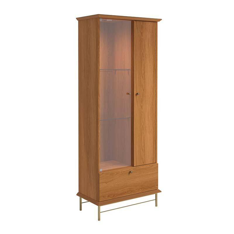 Cristaleira Com LED Vidro e Pés de Aço 180x72cm Império Lukaliam Jequitiba