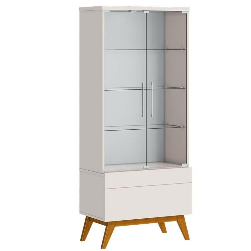 Cristaleira Moderna 73x165 Classic 1G com LED 1 Gaveta Imcal Off White