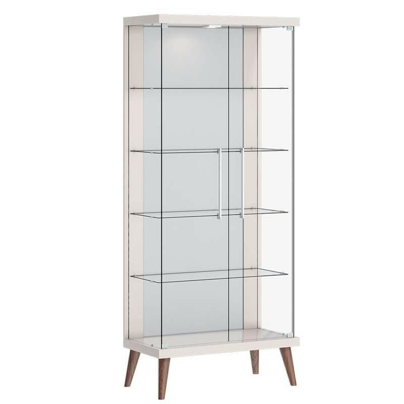 Cristaleira de Vidro Espelho Moderna Com LED 75x179 Tifanny Imcal Off White