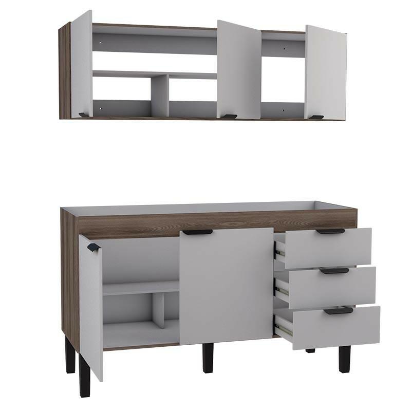Cozinha Completa Gabinete e Armário Aéreo Flamingo 150 Cozimax Branco/Tamarindo