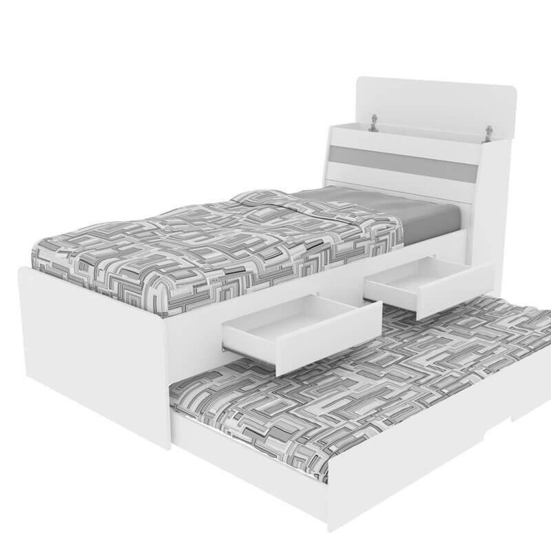 Cama Bibox com Auxiliam de Solteiro Para Colchão de 88cm Teen Gelius Branco/Pink