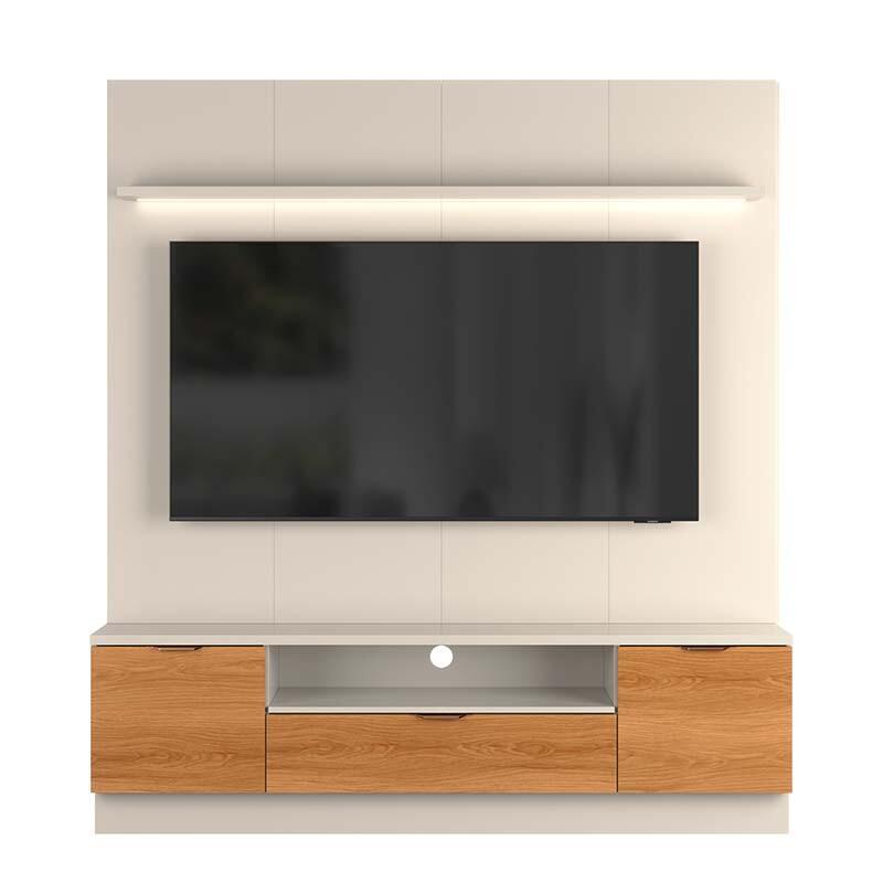 Estante Home Sala 180cm Para TV 75 Pol Atenas Lukaliam Off White/Jequitiba