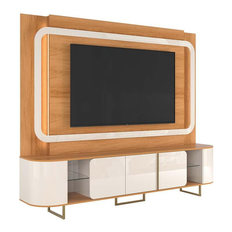 Estante Home Sala 240cm Para TV 75 Pol Atlanta Lukaliam Jequitiba/Off White