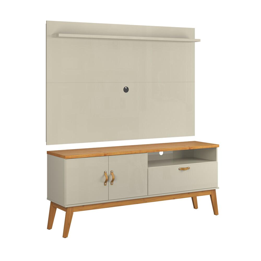 Rack com Painel Pequeno 136cm Quarto Sala Para TV 55 Sirius 1.4 Patrimar Off White/Cinamomo