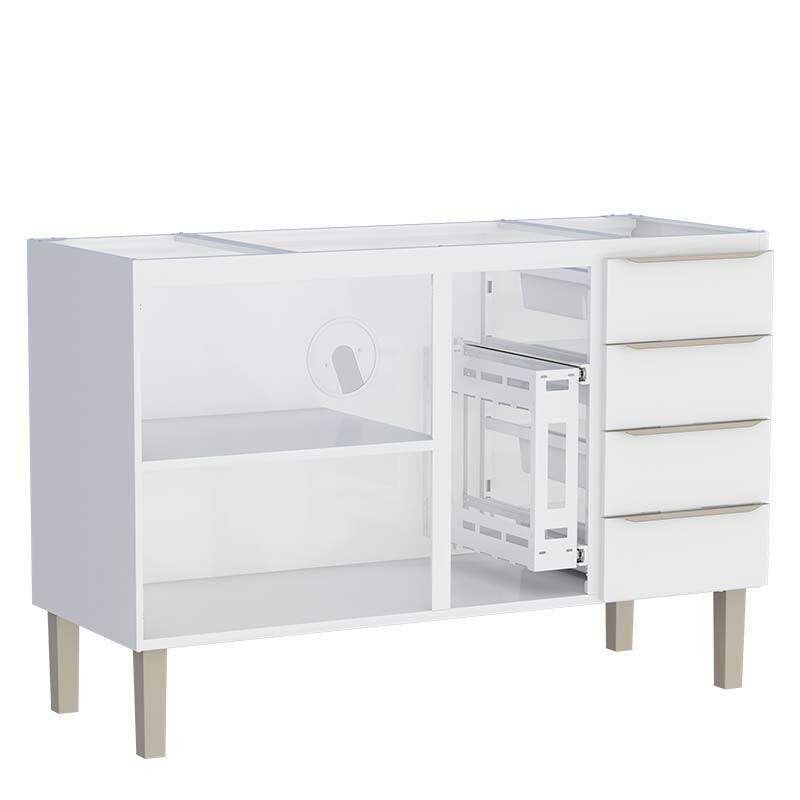 Gabinete de Aço Para Pia 140cm 3 Portas 4 Gavetas Flora Cozimax Branco