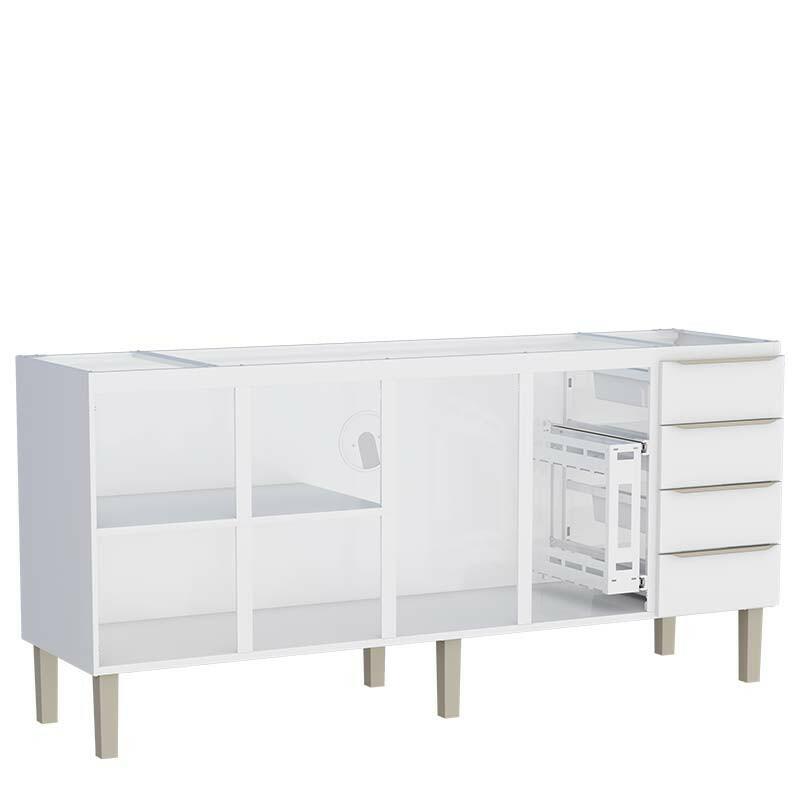 Gabinete de Aço Para Pia 200cm 4 Portas 4 Gavetas Flora Cozimax Branco