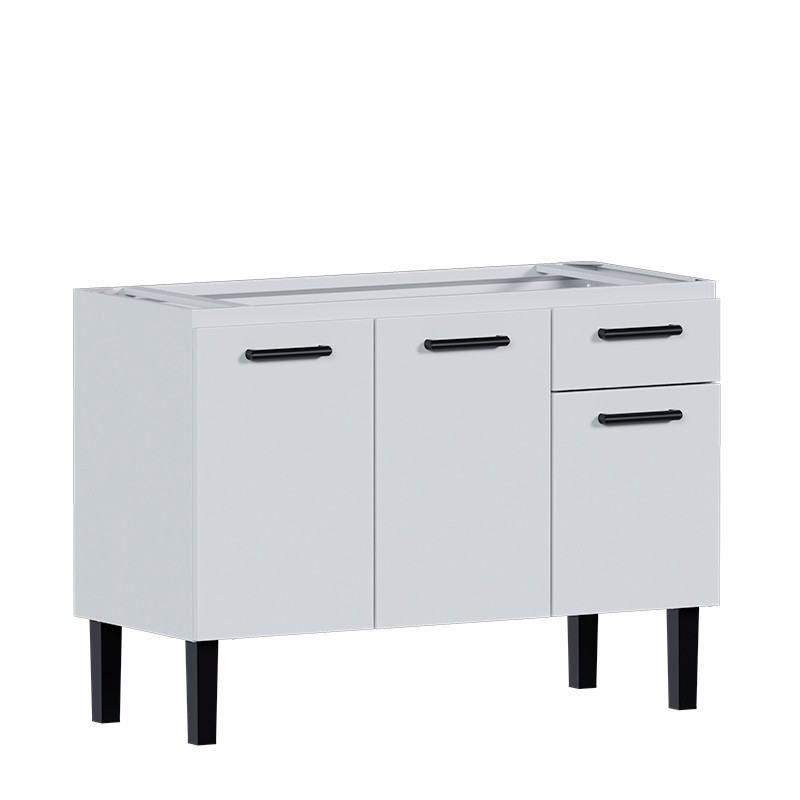 Gabinete de Aço Para Pia de 120cm 3 Portas 1 Gaveta 117x85x50cm Atena Cozimax Branco