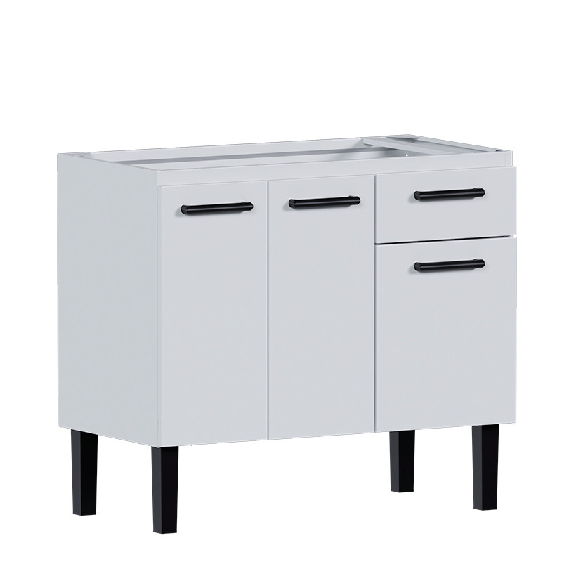 Gabinete de Aço Para Pia de 100cm 3 Portas 1 Gaveta 96x85x50cm Atena Cozimax Branco