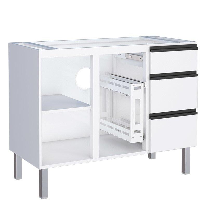 Gabinete de Aço Para Pia 120cm 3 Gavetas Cozinha Gaia Cozimax Branco 