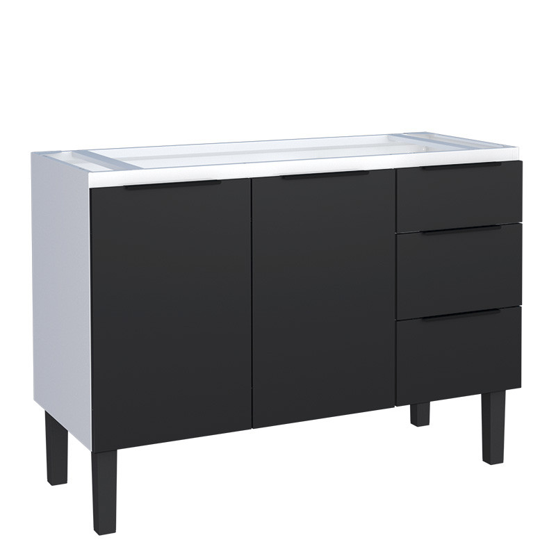 Gabinete de Aço Para Pia 120cm 115x85x50cm 2 Portas 3 Gavetas Júpiter Cozimax Preto