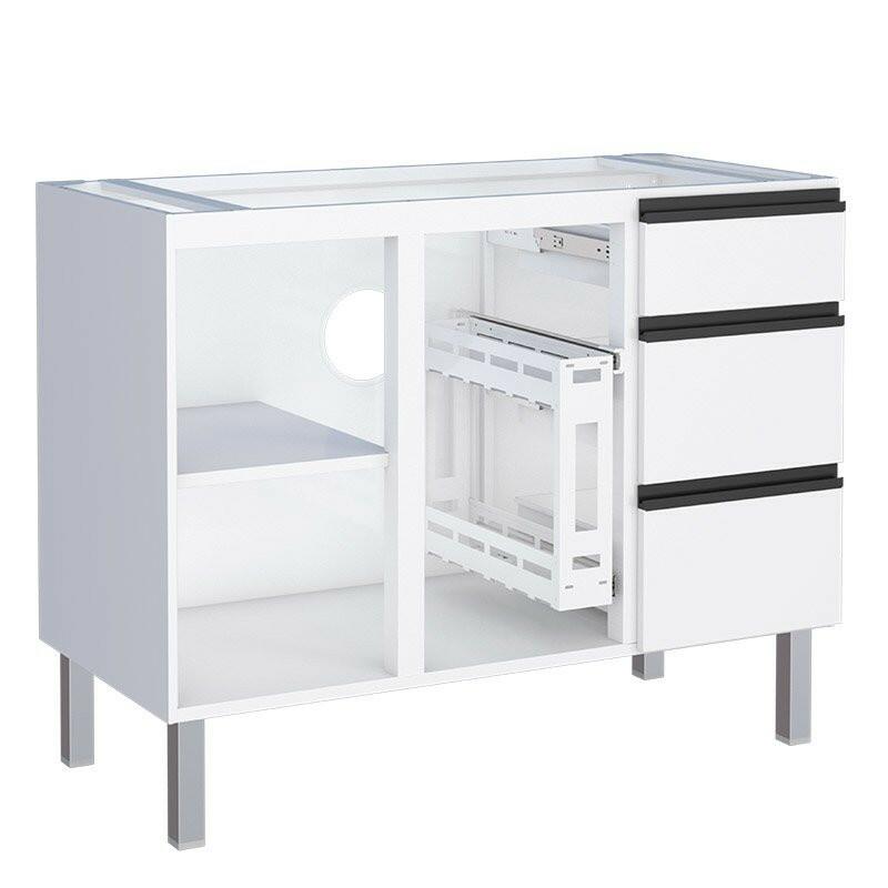 Gabinete de Aço Para Pia 140cm 3 Gavetas Cozinha Gaia Cozimax Branco 